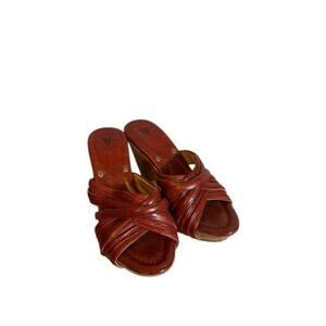 Frye Brown Leather Crisscross Multi Slide Reese Slip On Heels Women Sz 6.5